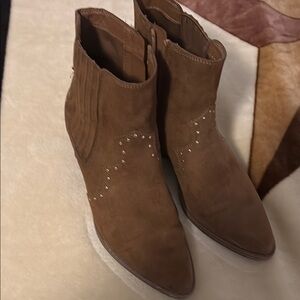 Brown Suede Western Ankle Booties with Studded Detail